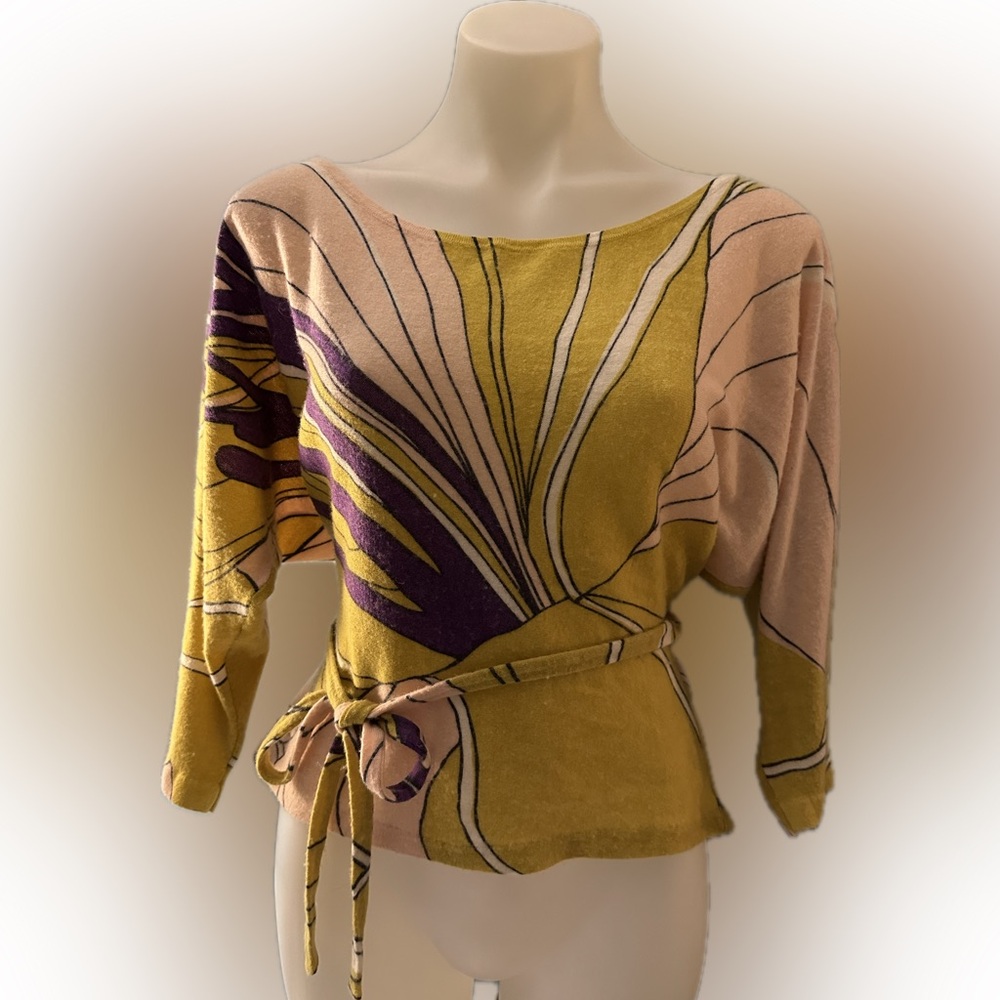 Anthropologie Pattern Moth Medium Print Women's Top - Yellow and Purple